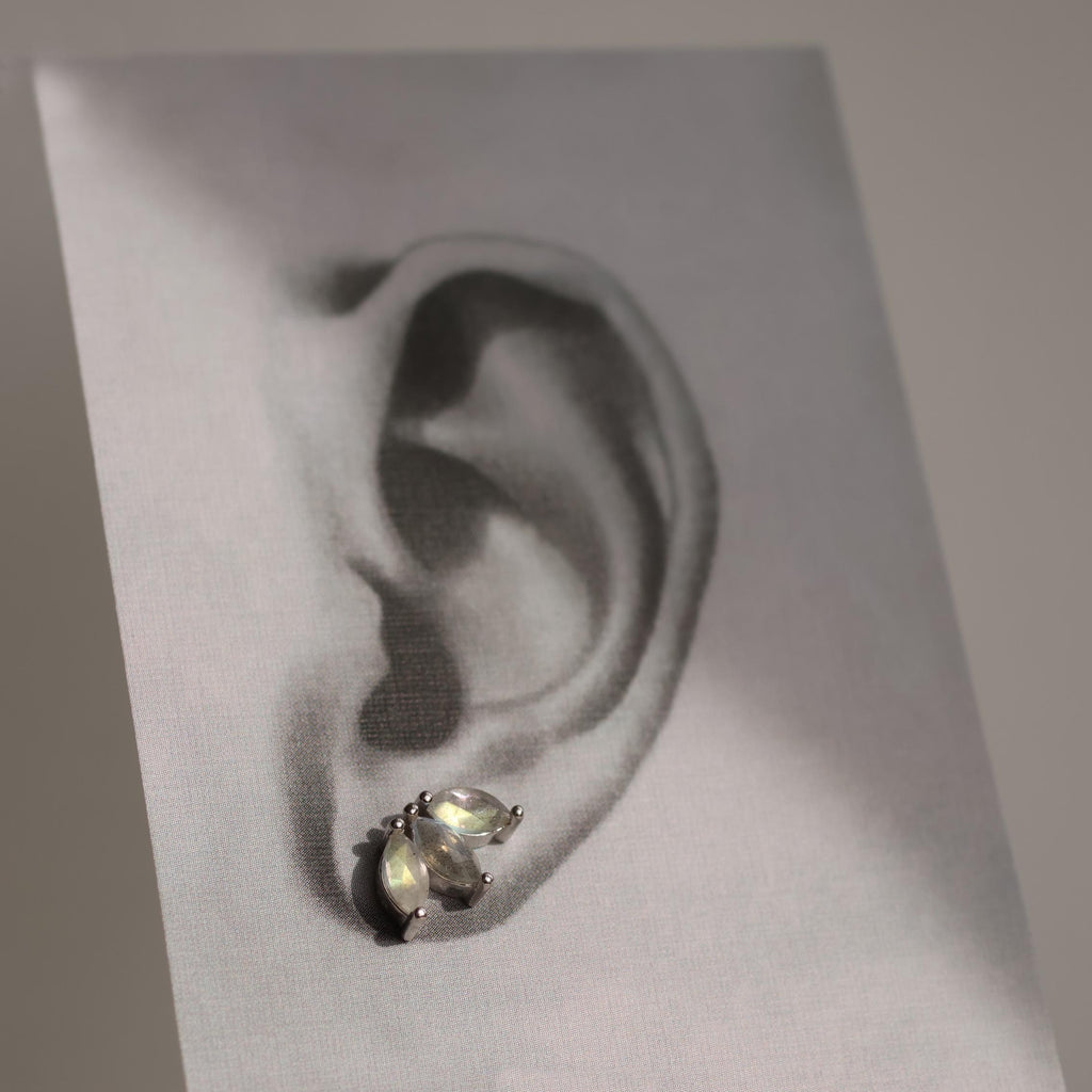 Labradorite Lotus Stud Earrings - Earrings