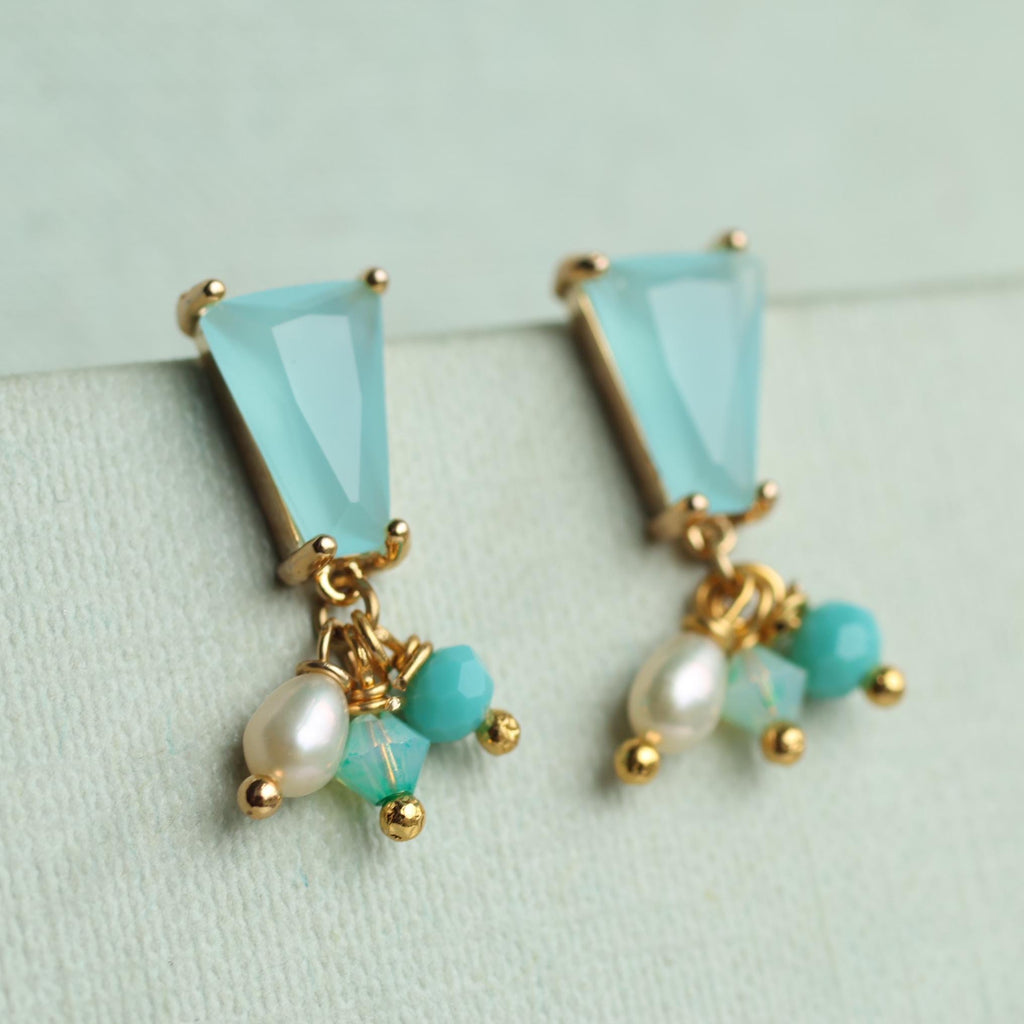 Turquoise Geometric Charm Earrings with Pearl - Earrings