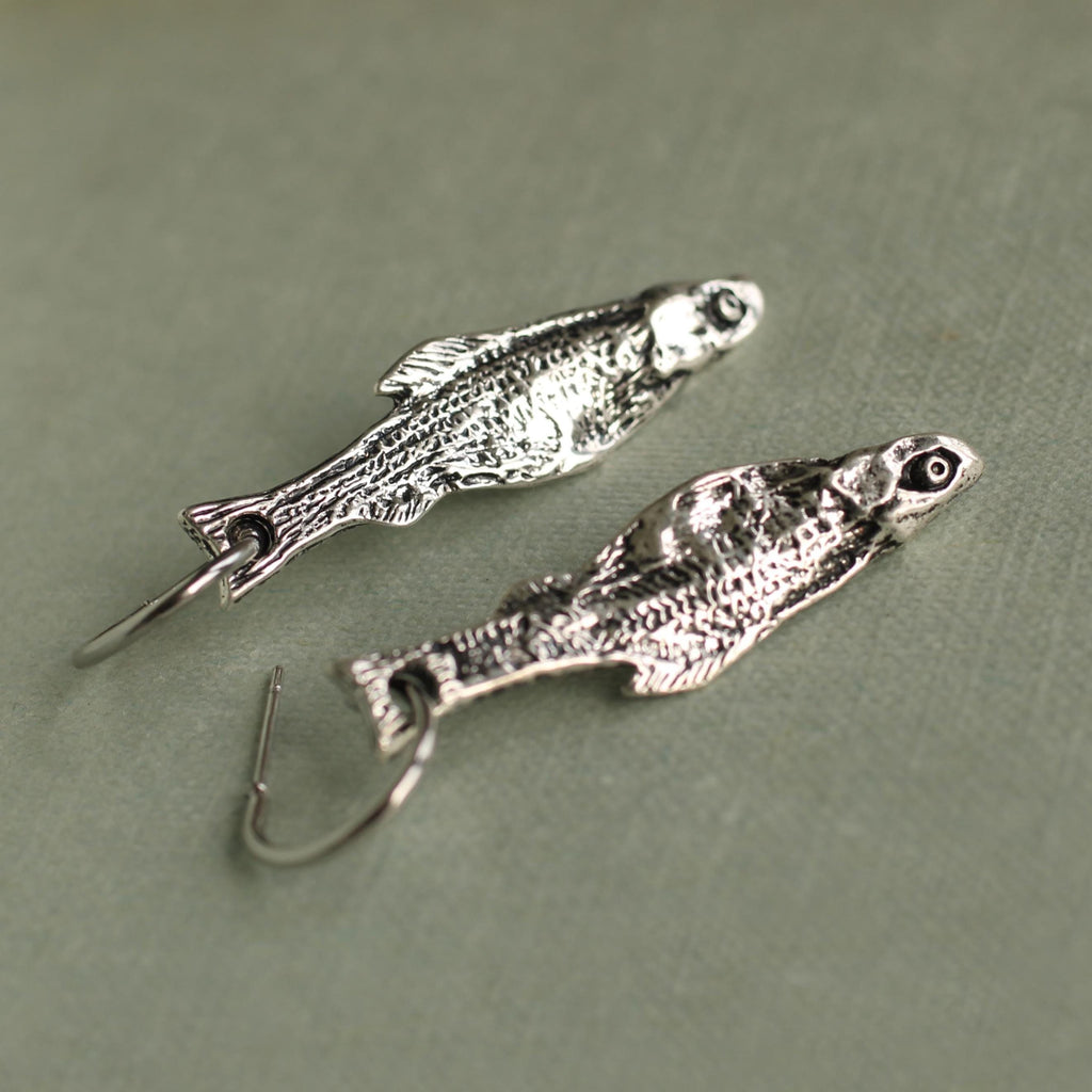 Silver Sardine Fish Hoop Earrings - Earrings