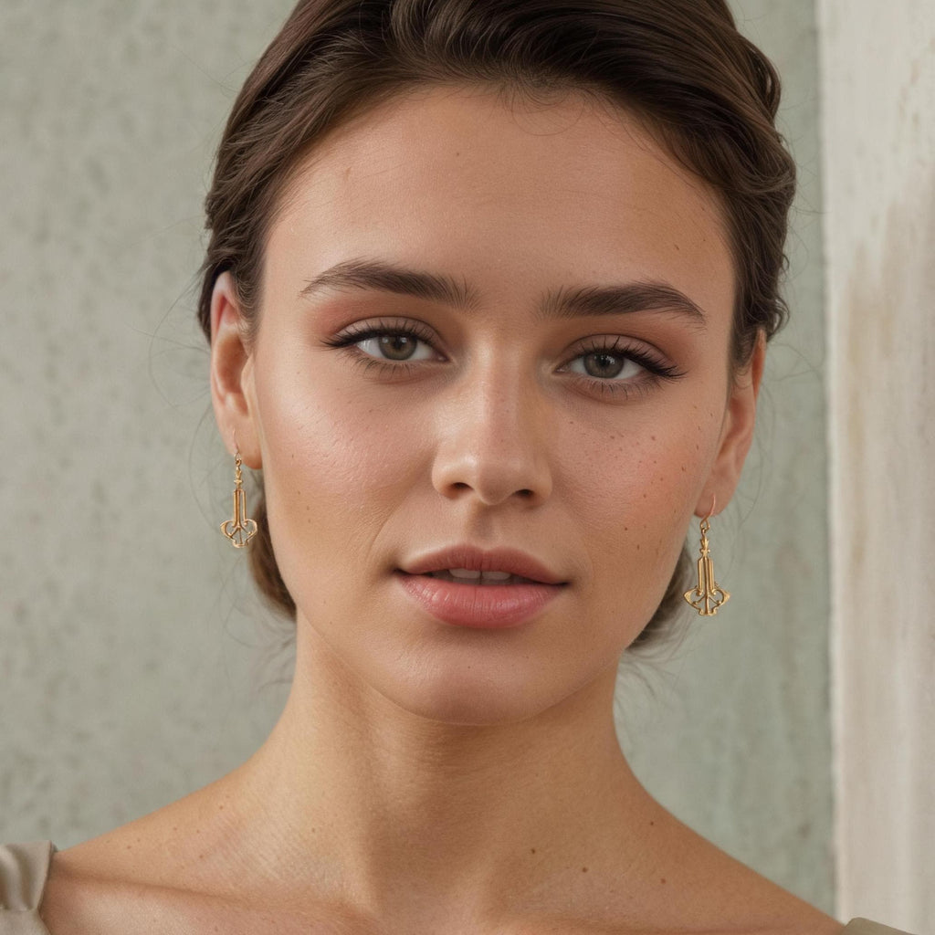 Gold Art Deco Harp Earrings - Earrings