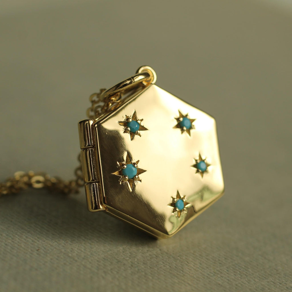 Turquoise Hexagon Locket Necklace - personalised photo locket