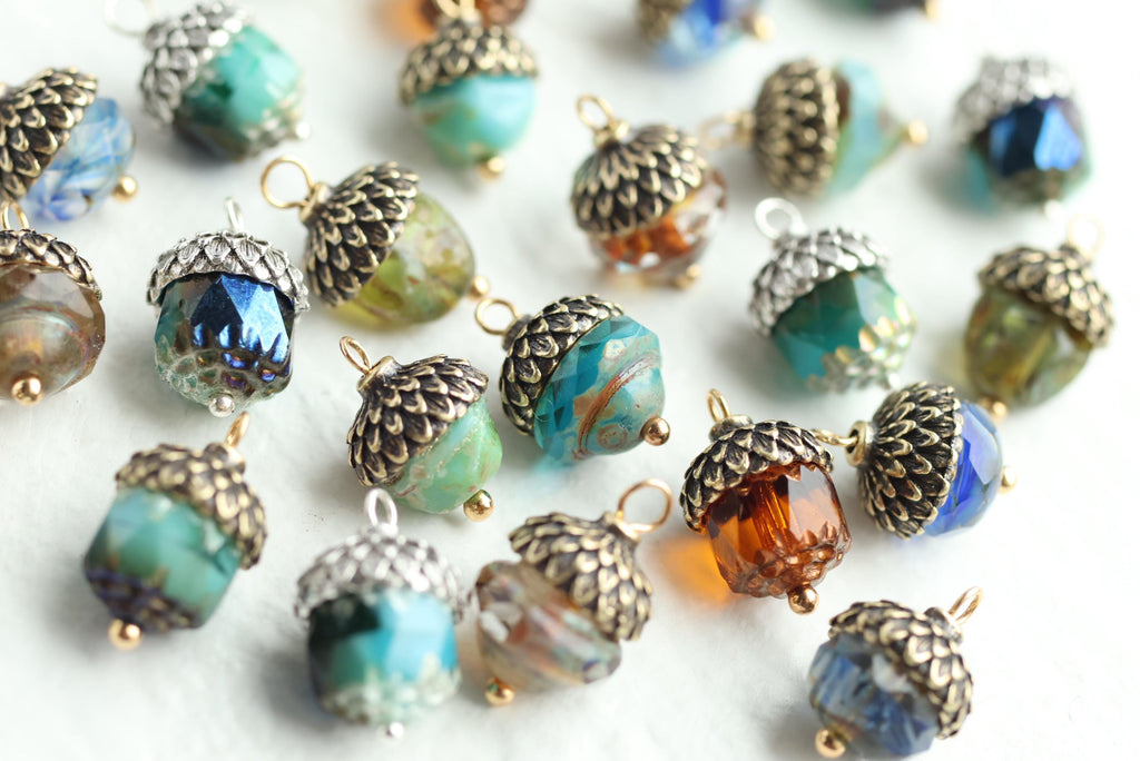 Peacock Blue Silver Acorn Necklace - Necklaces