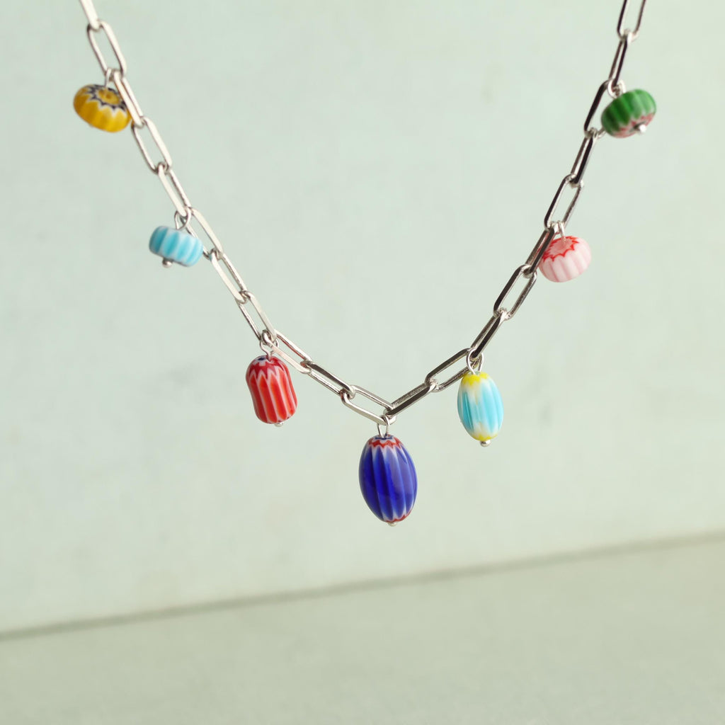 Millfiori Glass Rainbow Charm Necklace - Necklaces