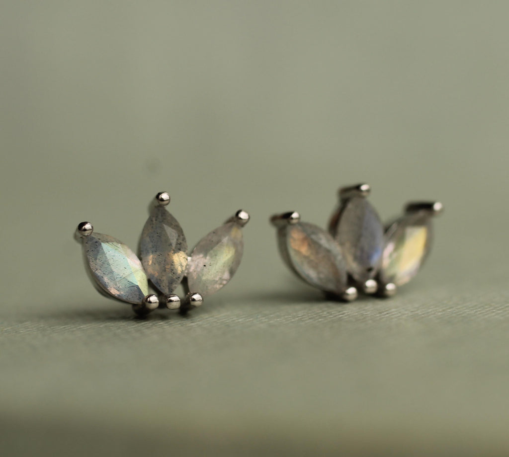 Labradorite Lotus Stud Earrings - Earrings