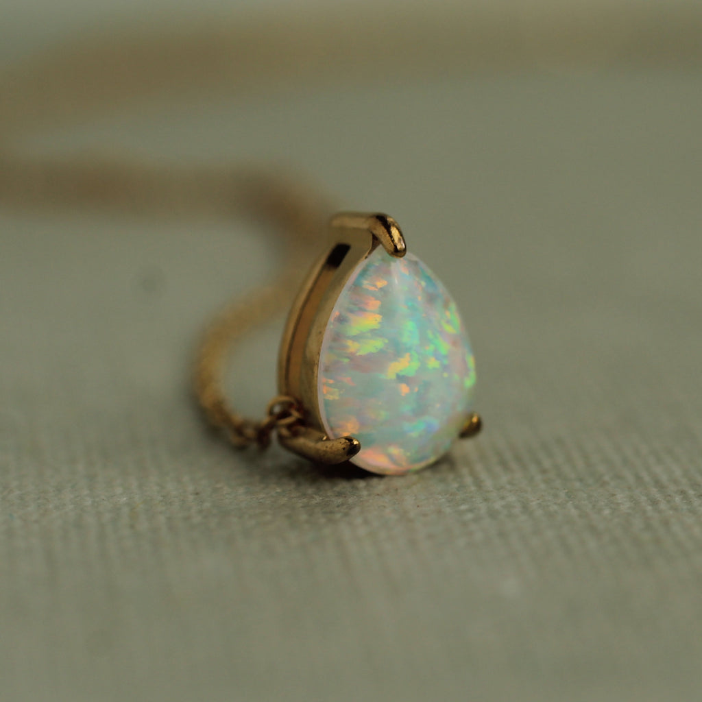 Opal Teardrop Pendant Necklace (WS) - Necklaces