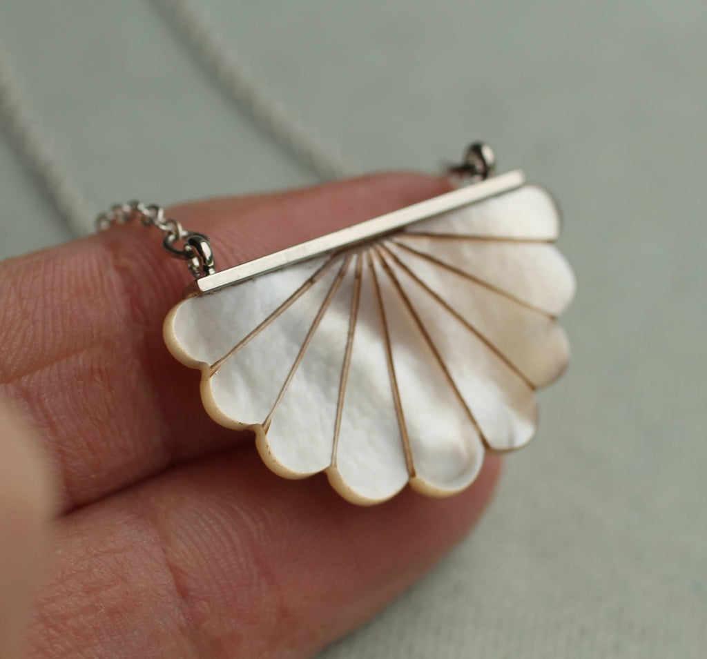 Art Deco Mother of Pearl Semi Circle Pendant -