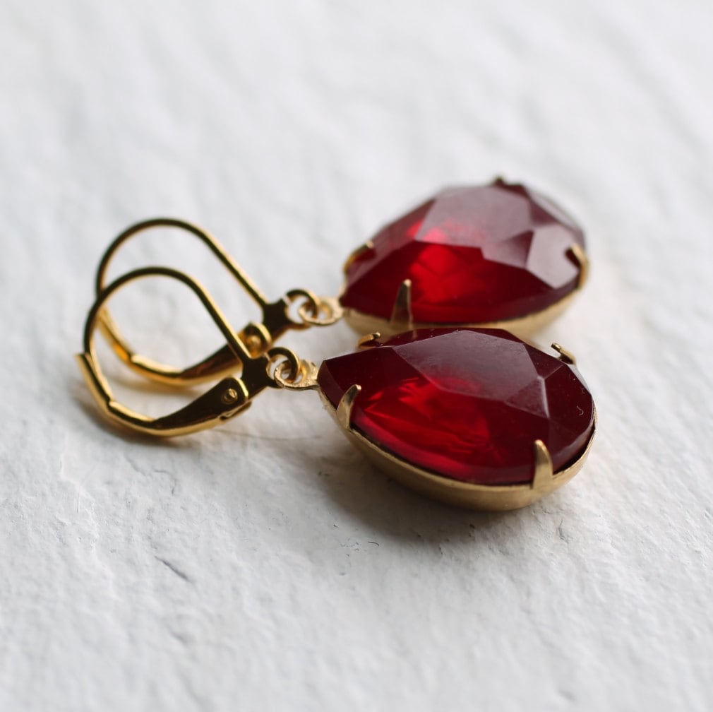 Ruby Red Teardrop Earrings - Earrings