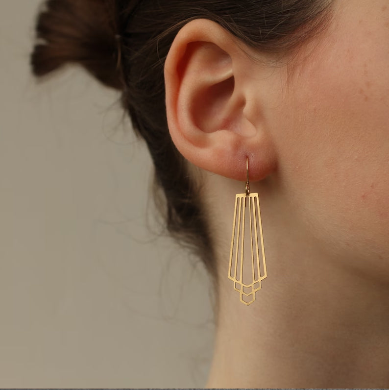 Gold Art Deco Cut Earrings - Earrings