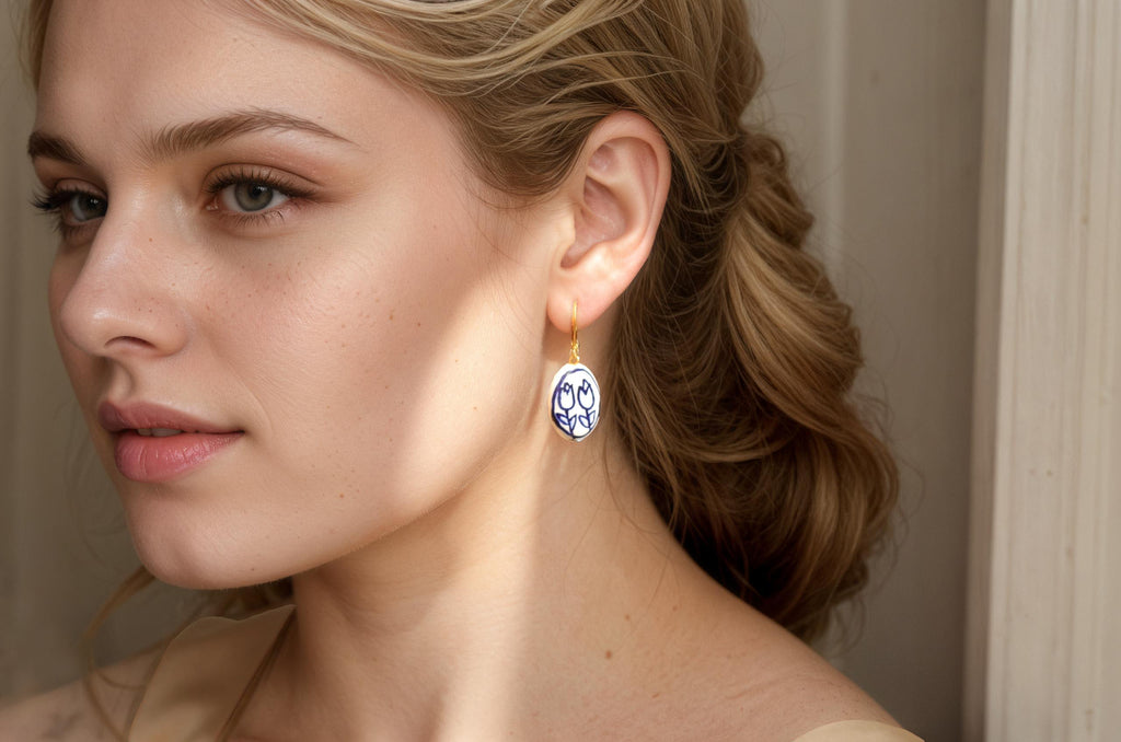 Oval Blue Tulip Earrings (WS) - Earrings