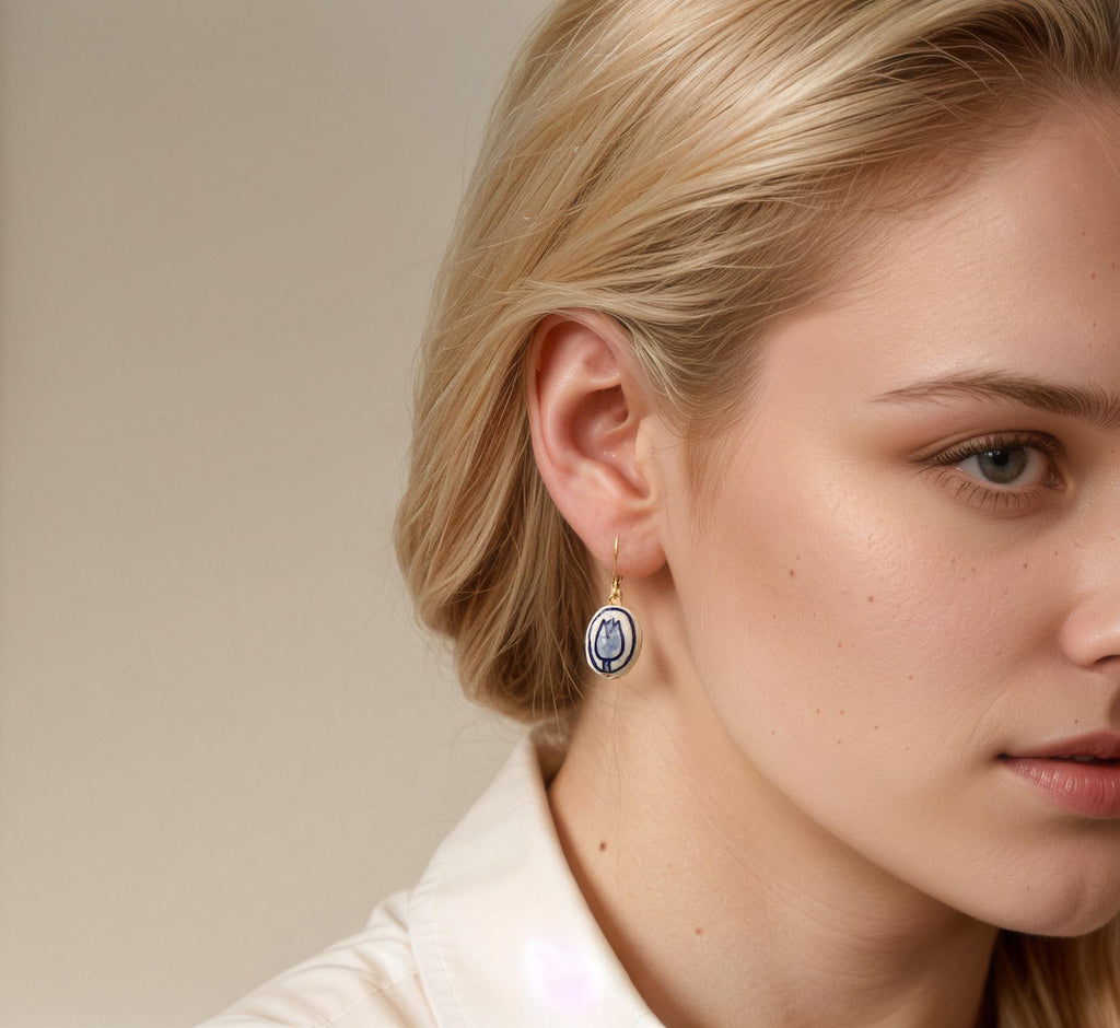 Blue Delft Tulip Earrings (WS) - Earrings
