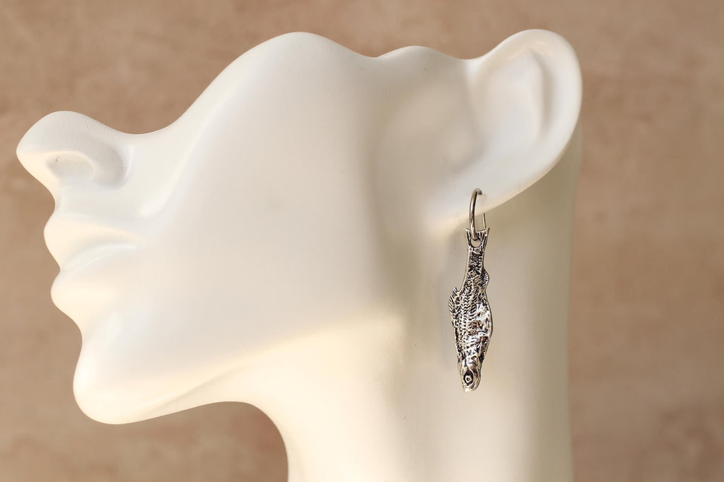 Silver Sardine Fish Hoop Earrings - Earrings