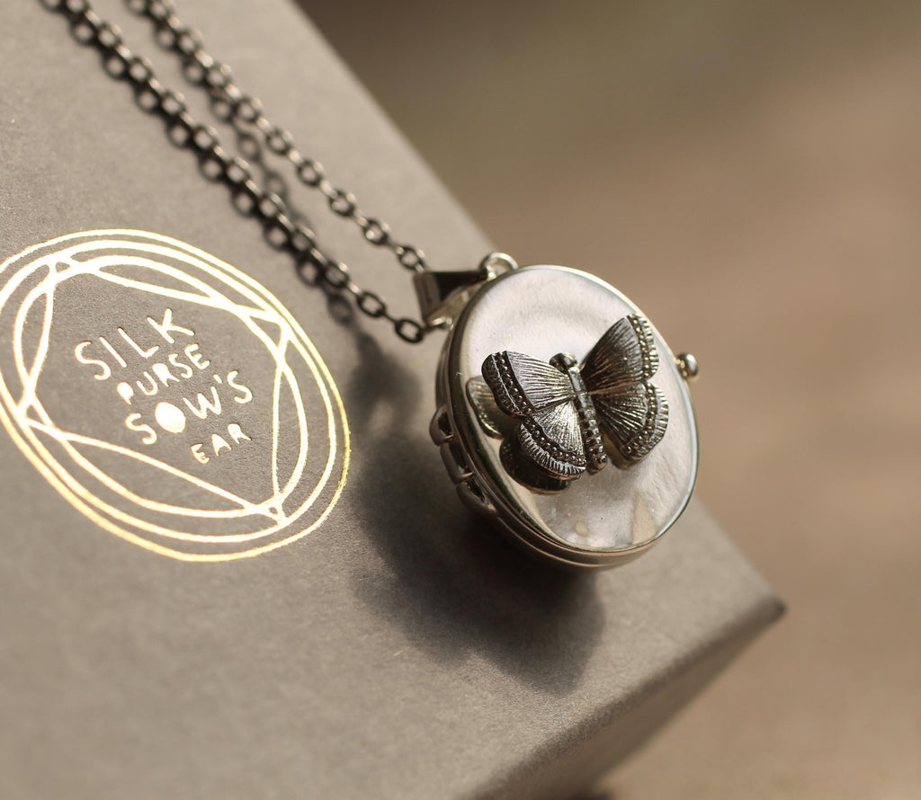 Silver Butterfly Locket - personalised photo locket
