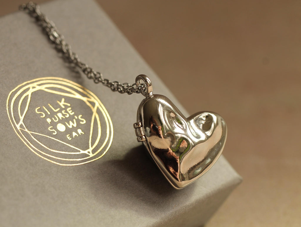 Silver Pebble Heart Locket - personalised photo locket