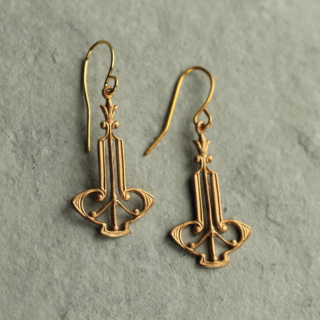 Gold Art Deco Harp Earrings - Earrings