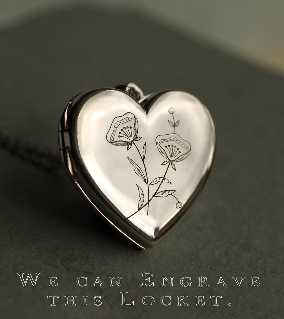 Sterling Silver Poppy Heart Locket - Necklaces