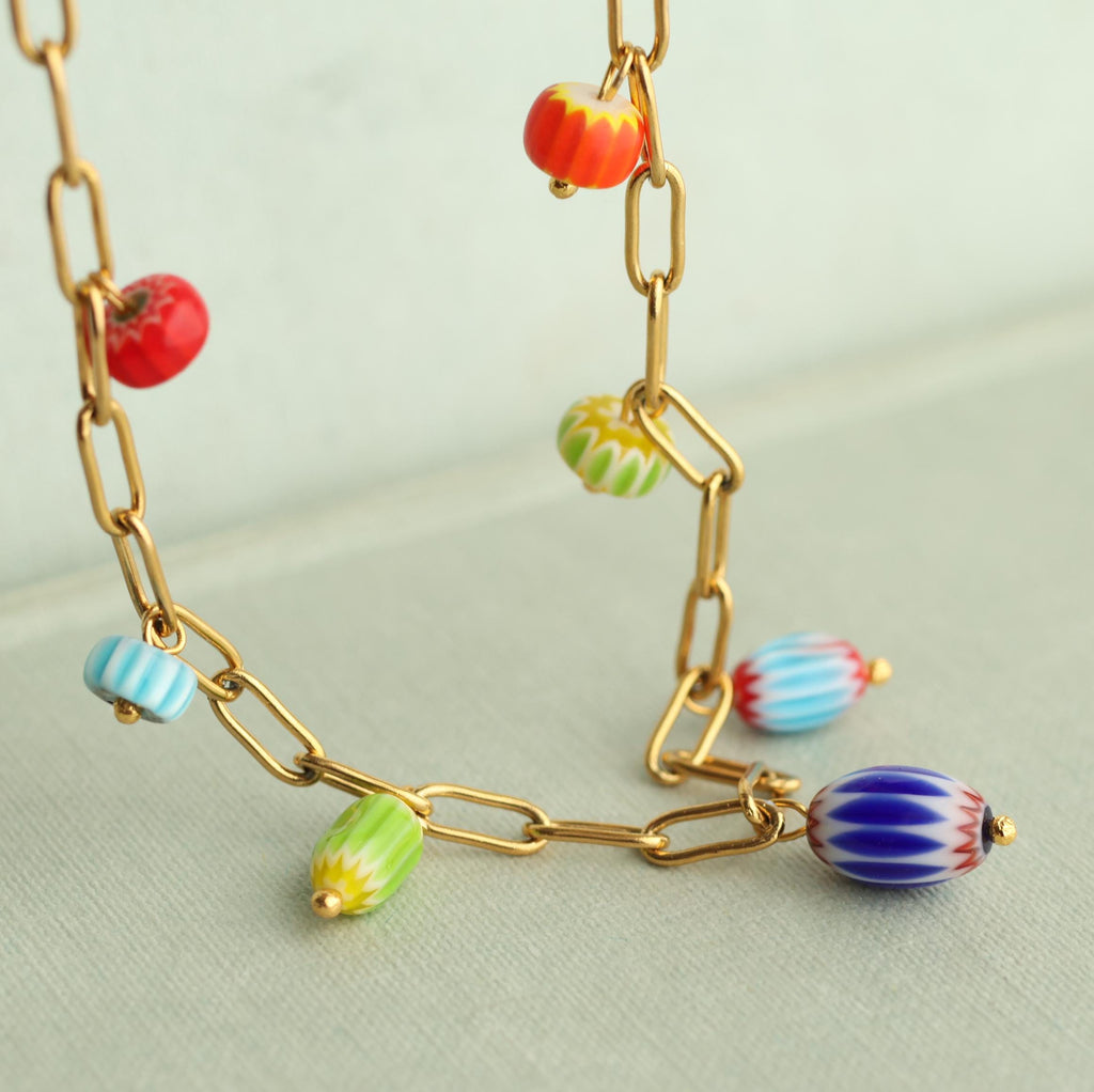 Millfiori Glass Rainbow Charm Necklace - Necklaces