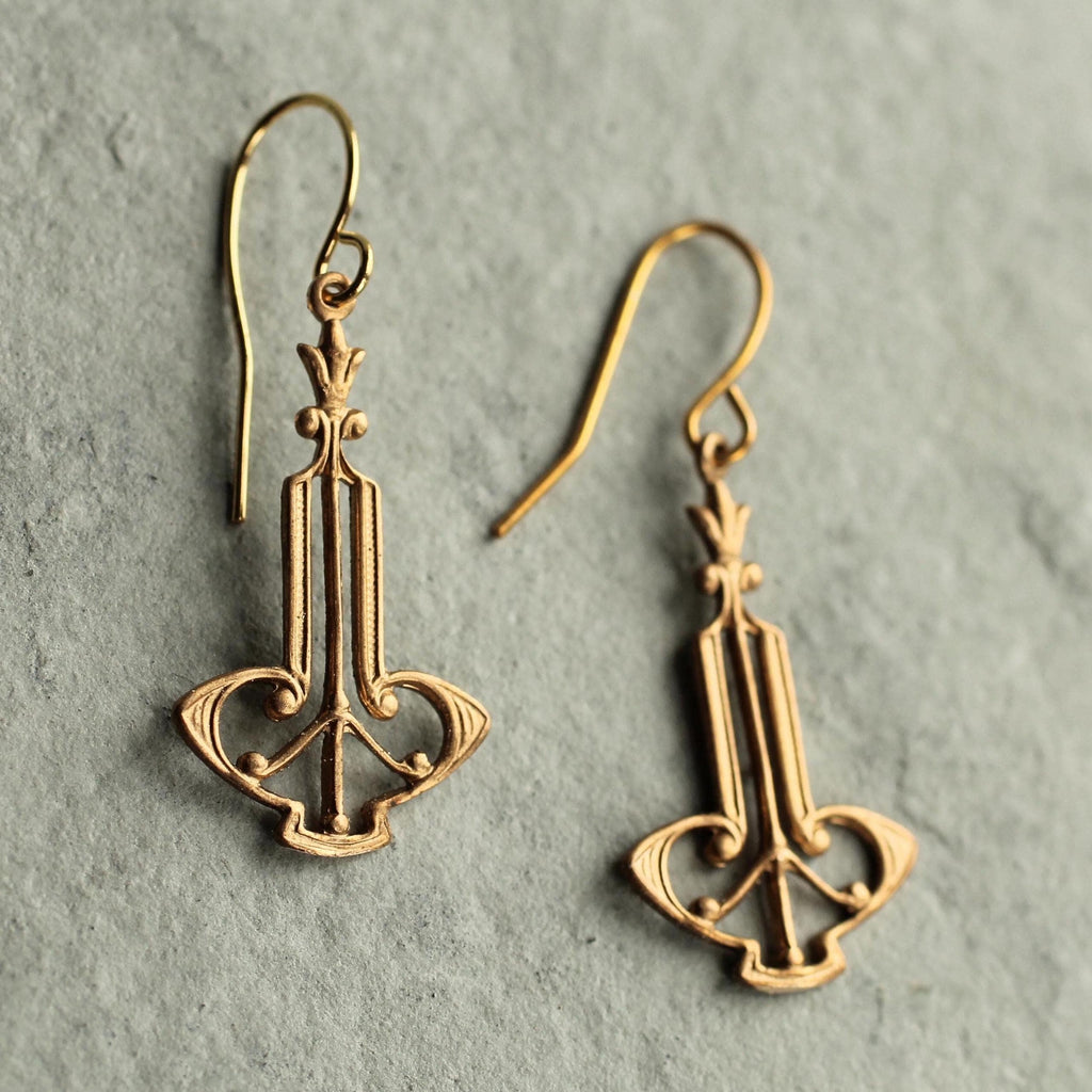 Gold Art Deco Harp Earrings - Earrings