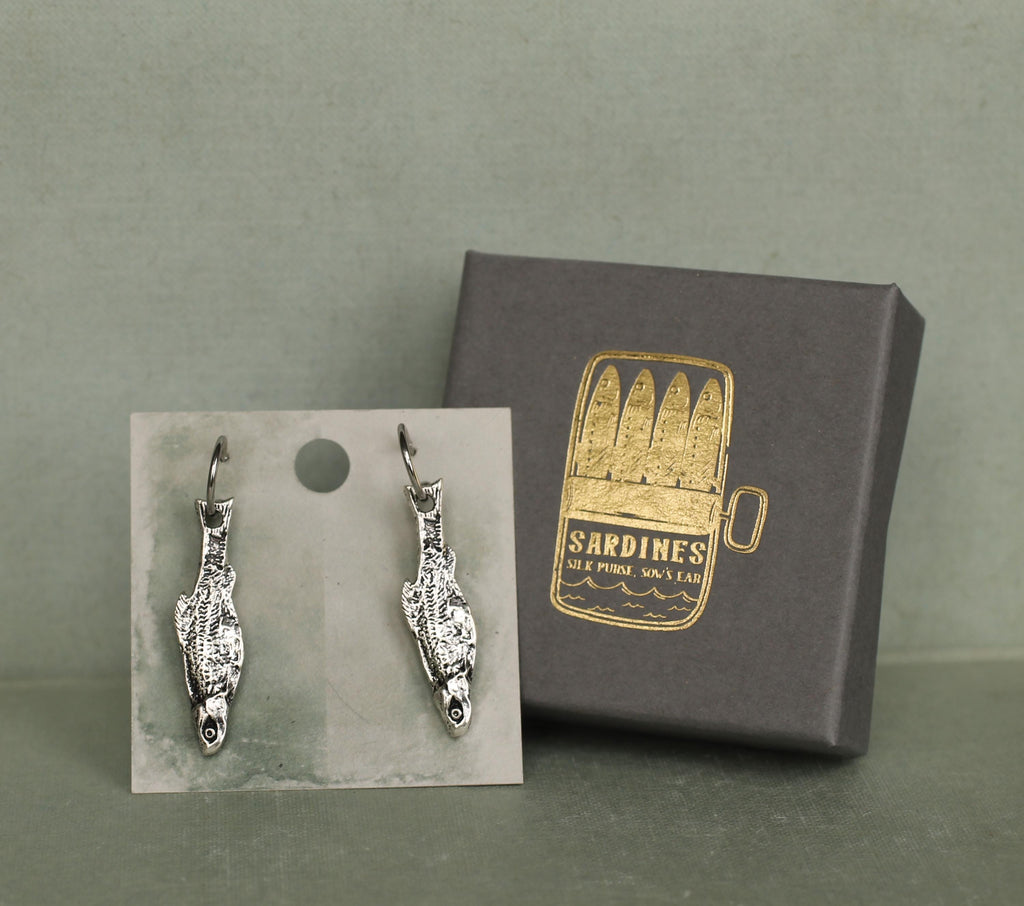 Silver Sardine Fish Hoop Earrings - Earrings