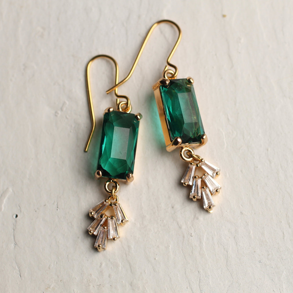 Vintage Emerald Bar Crystal Chrysler Earrings -