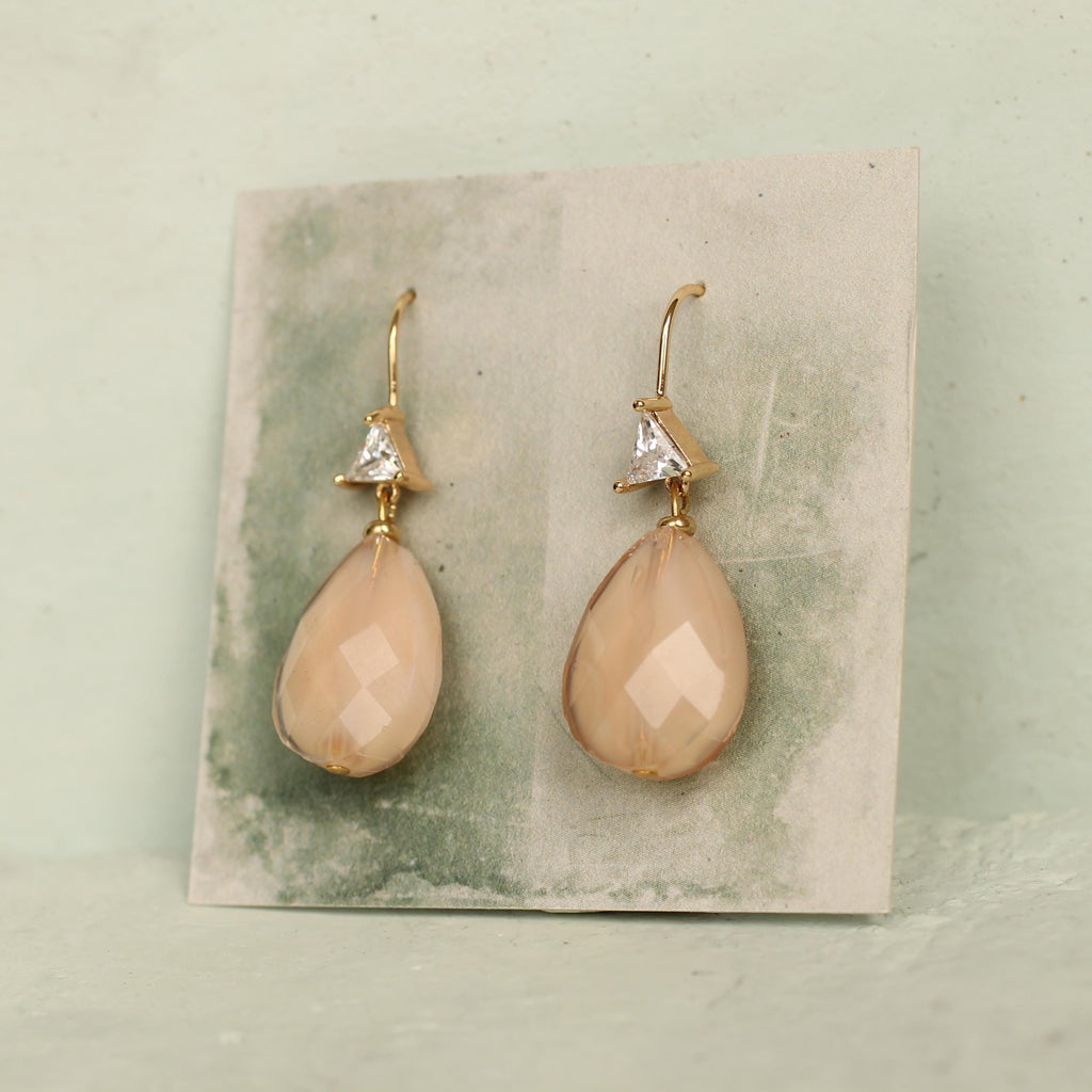 Peach Teardrop Vintage Glass Earrings - Earrings