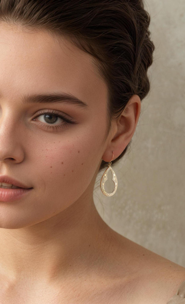Carved Gold Victorian Teardrop Earrings - Earrings