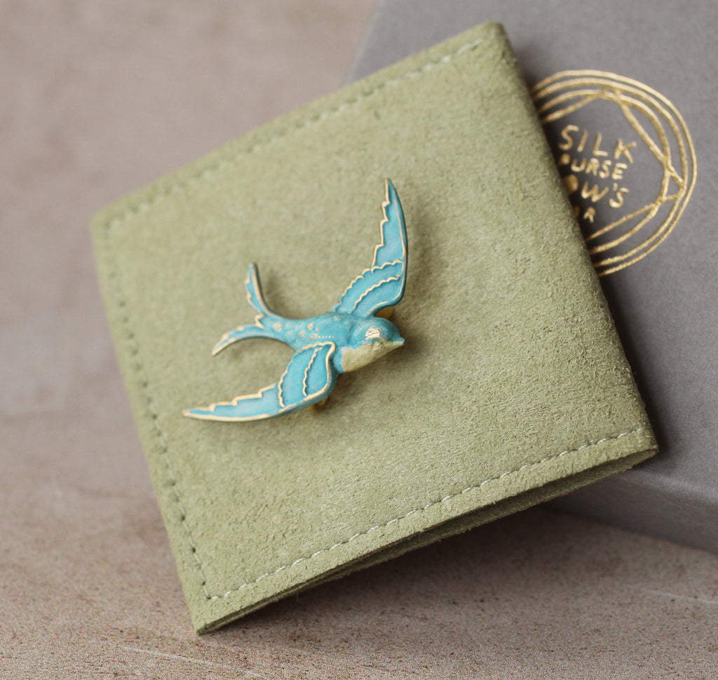Blue Swallow Bird Brooch (WS) - Brooches & Pins