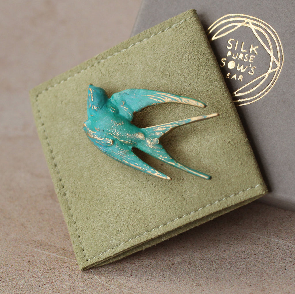 Large Verdigris Swallow Brooch (WS) - Brooches & Pins