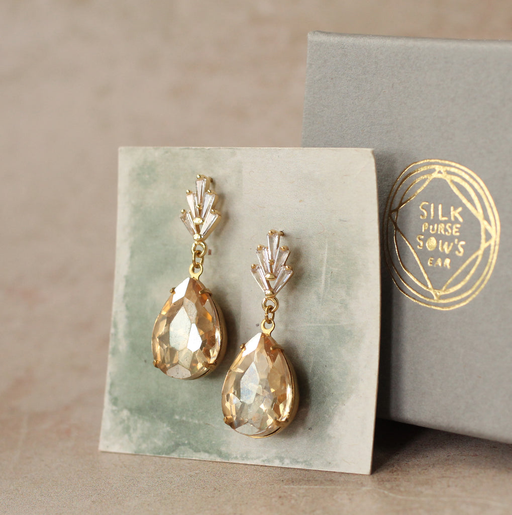 Champagne Crystal Teardrop Earrings (WS) - Earrings