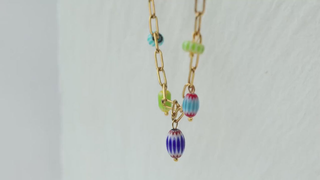 Millfiori Glass Rainbow Charm Necklace - Necklaces