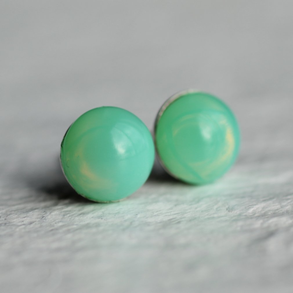 Green Opal Stud Earrings - Earrings