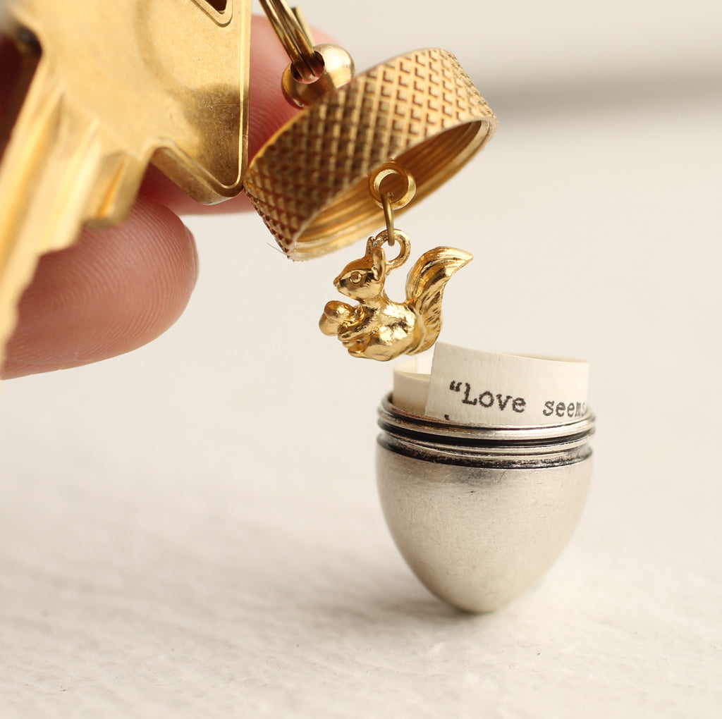 Acorn Squirrel Keyring with Personalised Message - Keyrings
