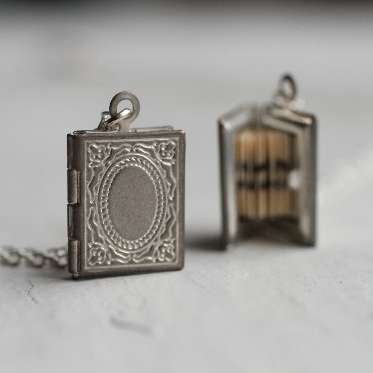 Personalised Silver Book Locket | Hidden Message & Photographs – Silk ...