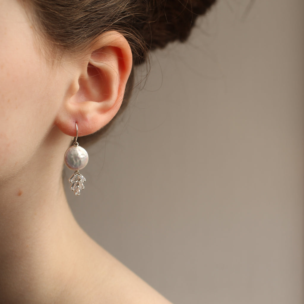 Silver Art Deco Pearl Earrings - 