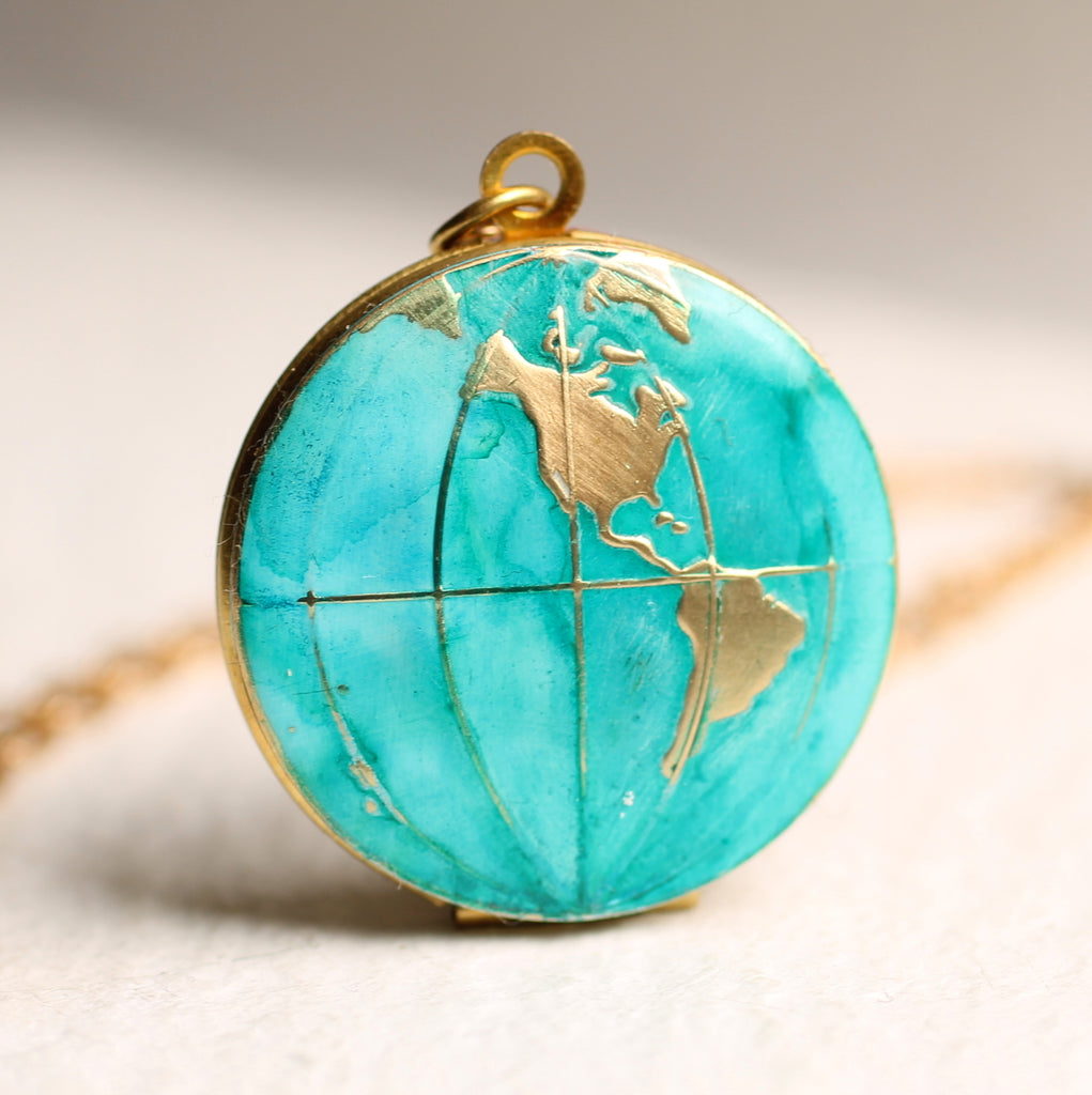World Map Locket Gold Watercolour Locket - Western Hemisphere - Necklaces