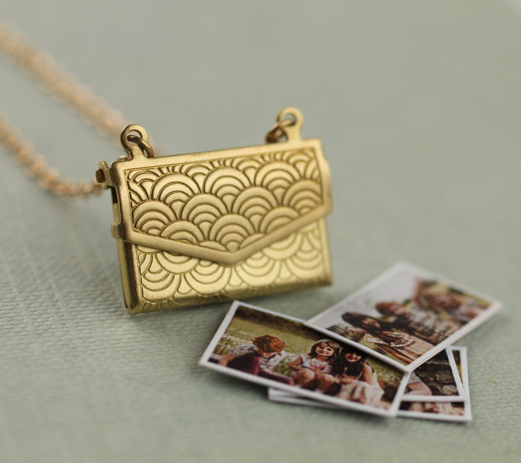Scallop Envelope Locket With Photographs - Necklaces