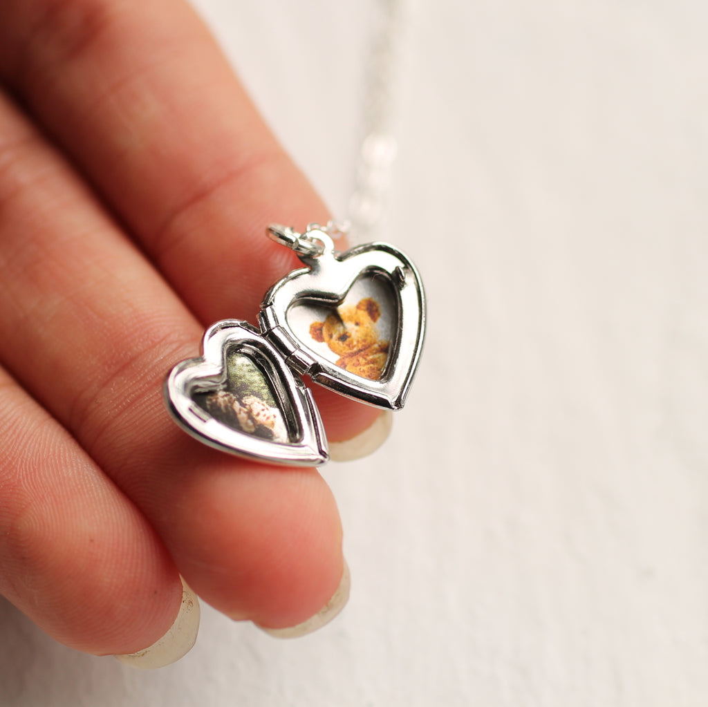 Tiny Silver Heart Locket - Earrings