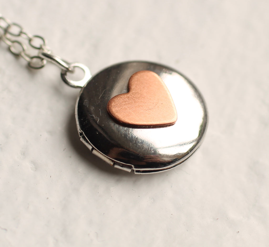 Tiny Silver Locket With Heart - Necklaces