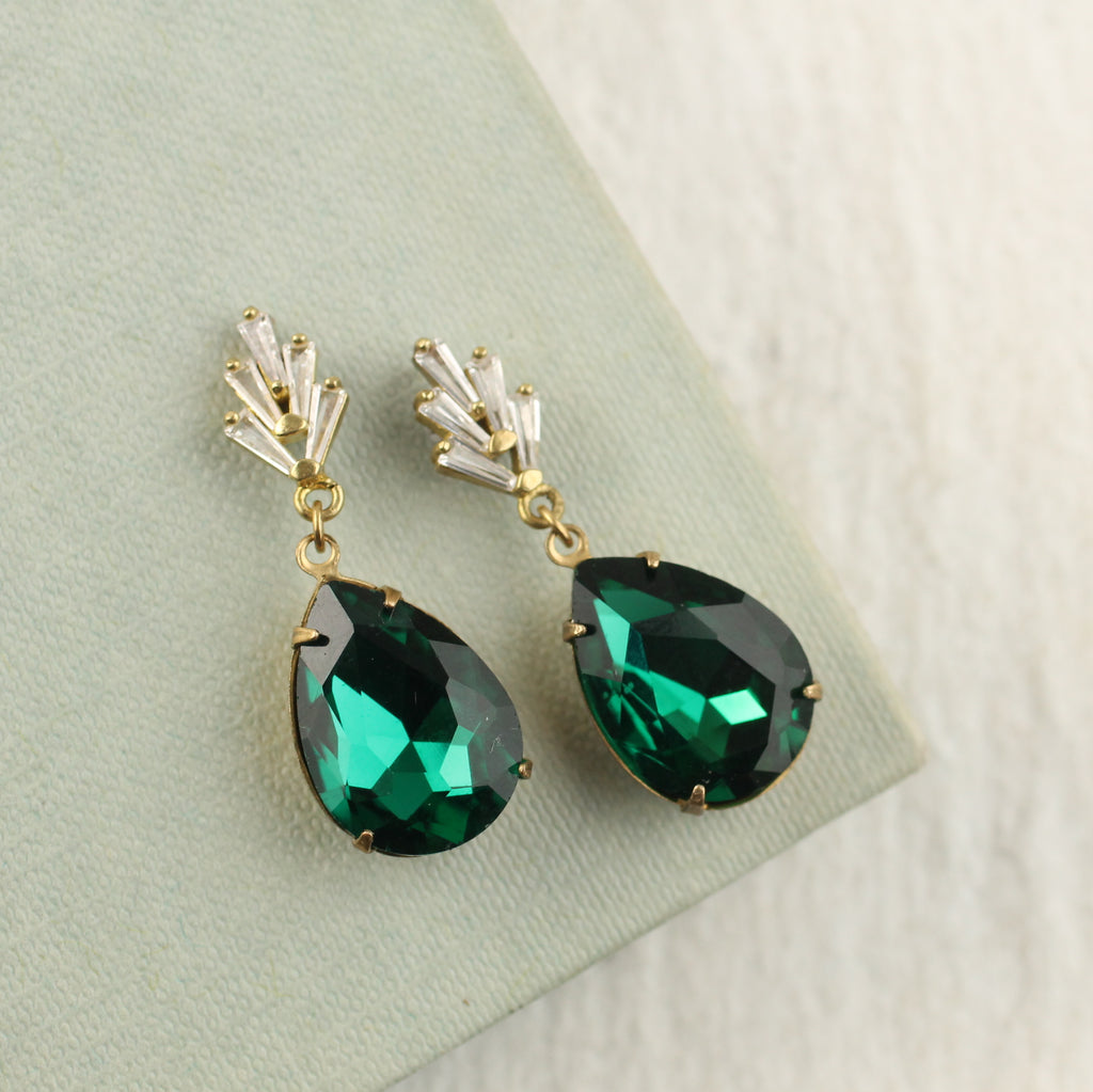 Art Deco Emerald Teardrop Earrings - 