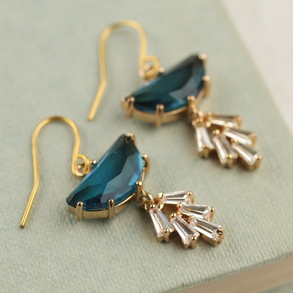 Navy Blue Moon Art Deco Earrings - 