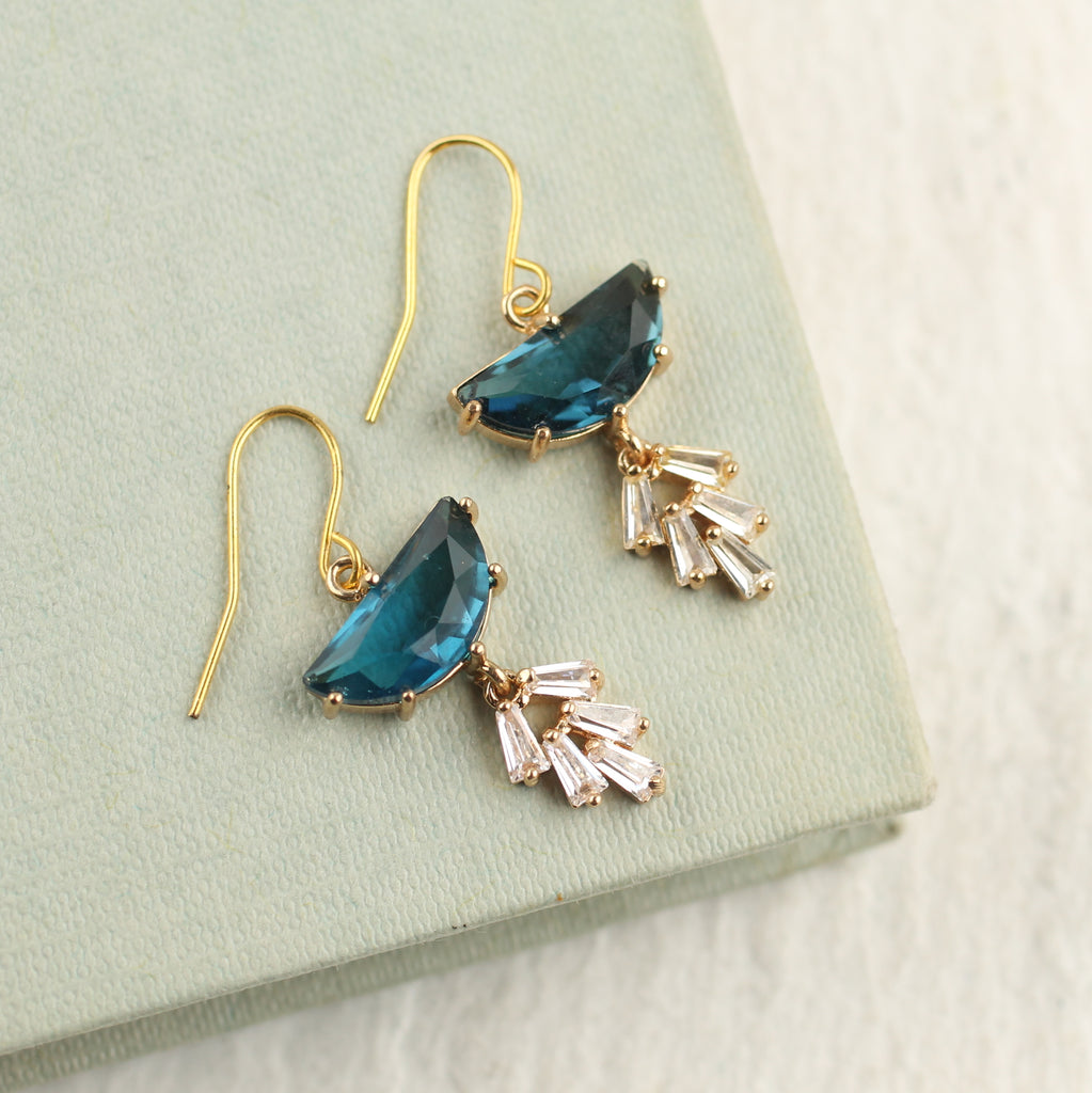 Navy Blue Moon Art Deco Earrings - 