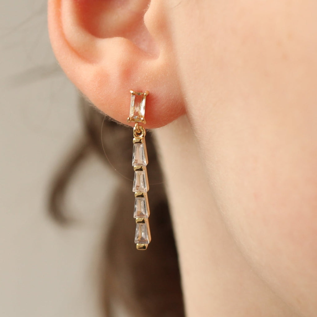 Crystal Baguette Drop Earring - 