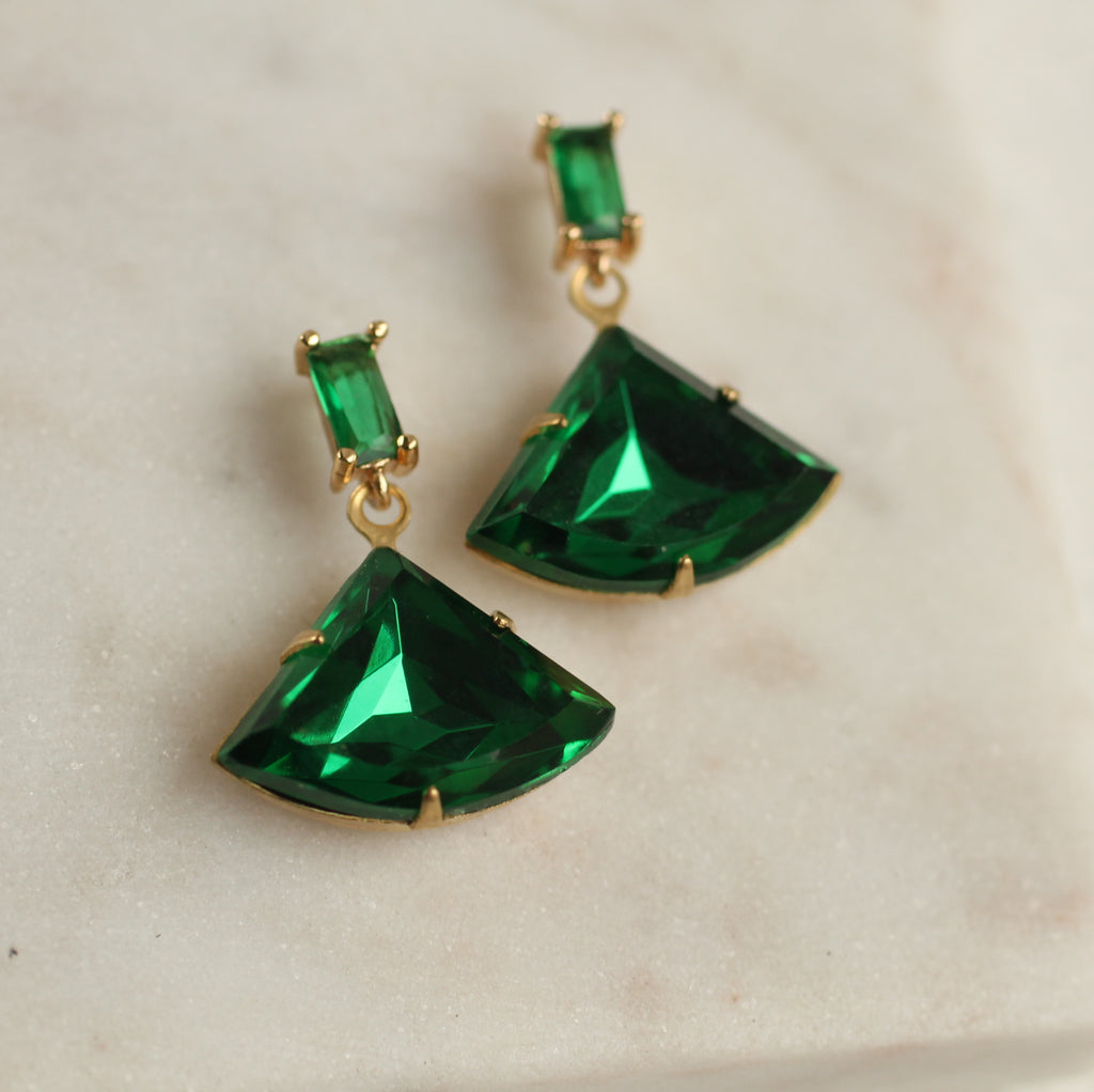 Emerald Art Deco Baguette Earrings - 