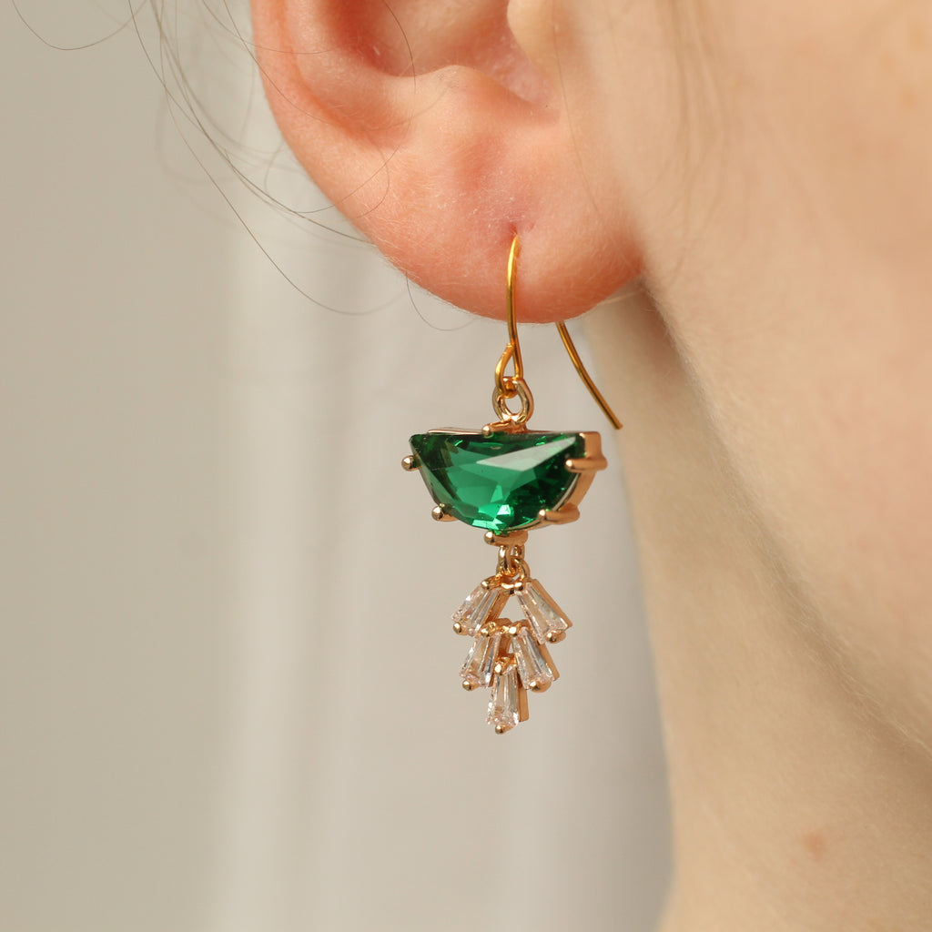 Emerald Deco Crystal Moon Earrings - 