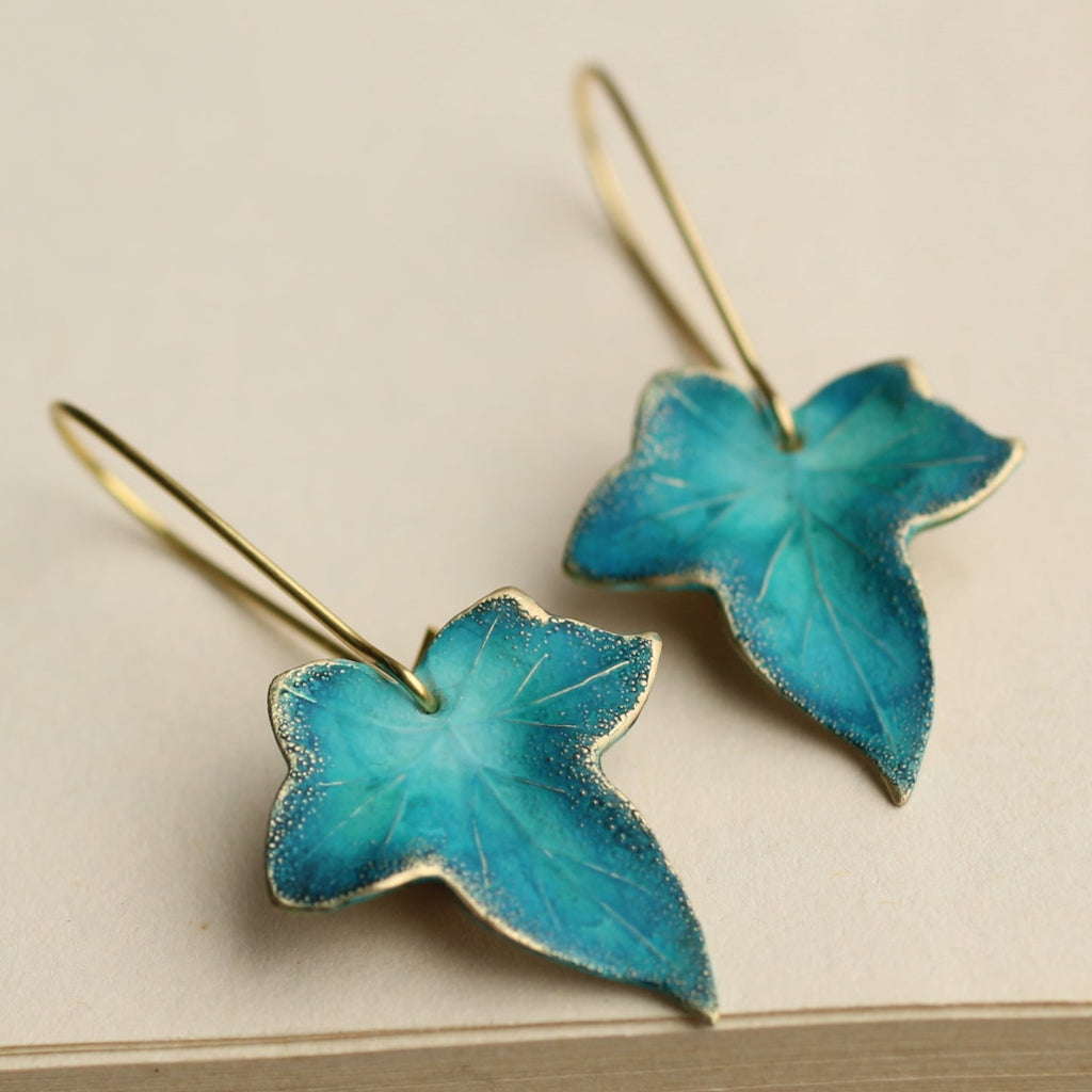 Peacock Ivy Leaf Earrings - 