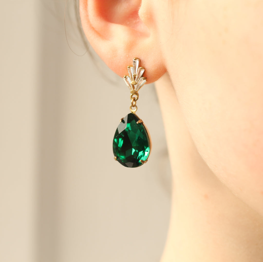 Art Deco Emerald Teardrop Earrings - 