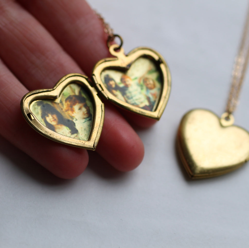 Gold Heart Locket with Photos - Necklaces