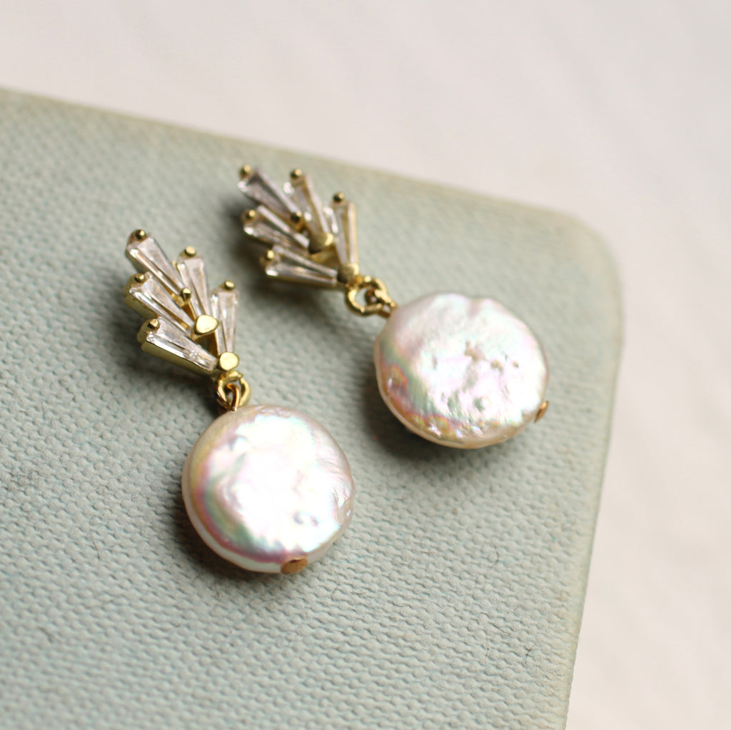 Art Deco Crystal Pearl Earrings - Earrings
