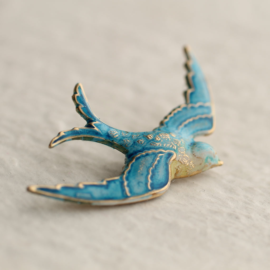 Blue Swallow Bird Brooch - Brooches & Pins