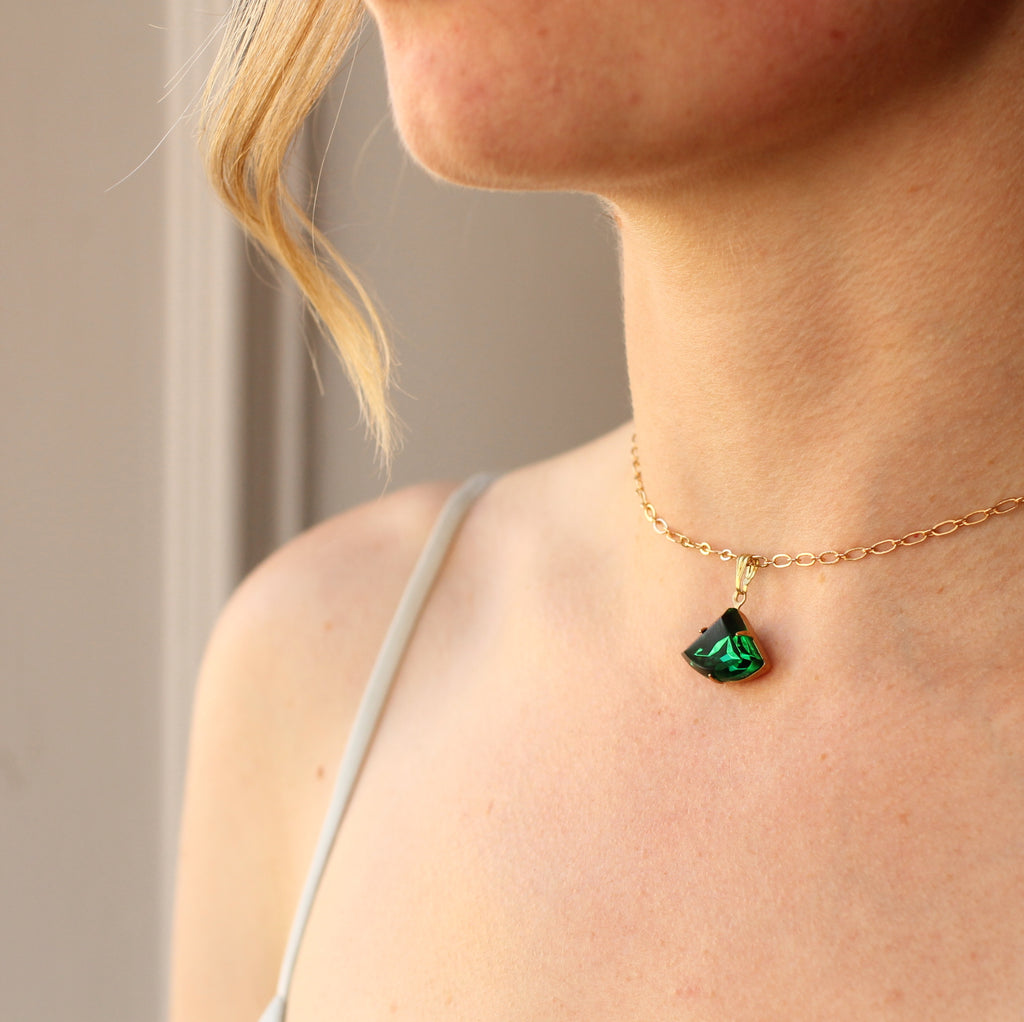Emerald Green Art Deco Necklace - Necklaces