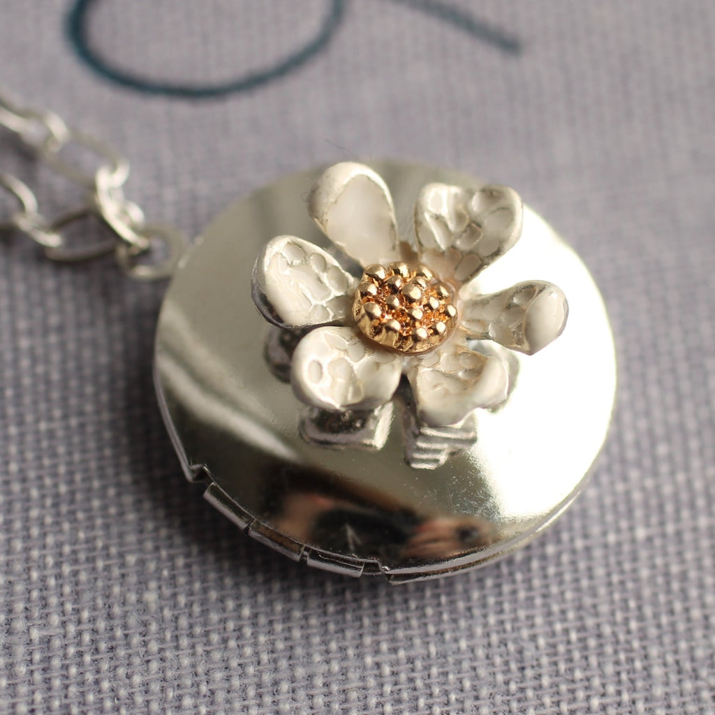 Silver Daisy Flower Locket - personalised photo locket